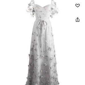 Marchesa Floral Light Grey Gown